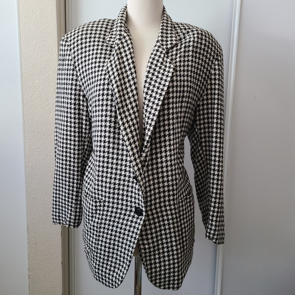 Vintage David Eliot Houndstooth Blazer Coat Large - Picture 1 of 4
